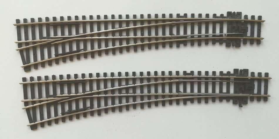 2x Peco code 100 large L/H curved turnouts + motors