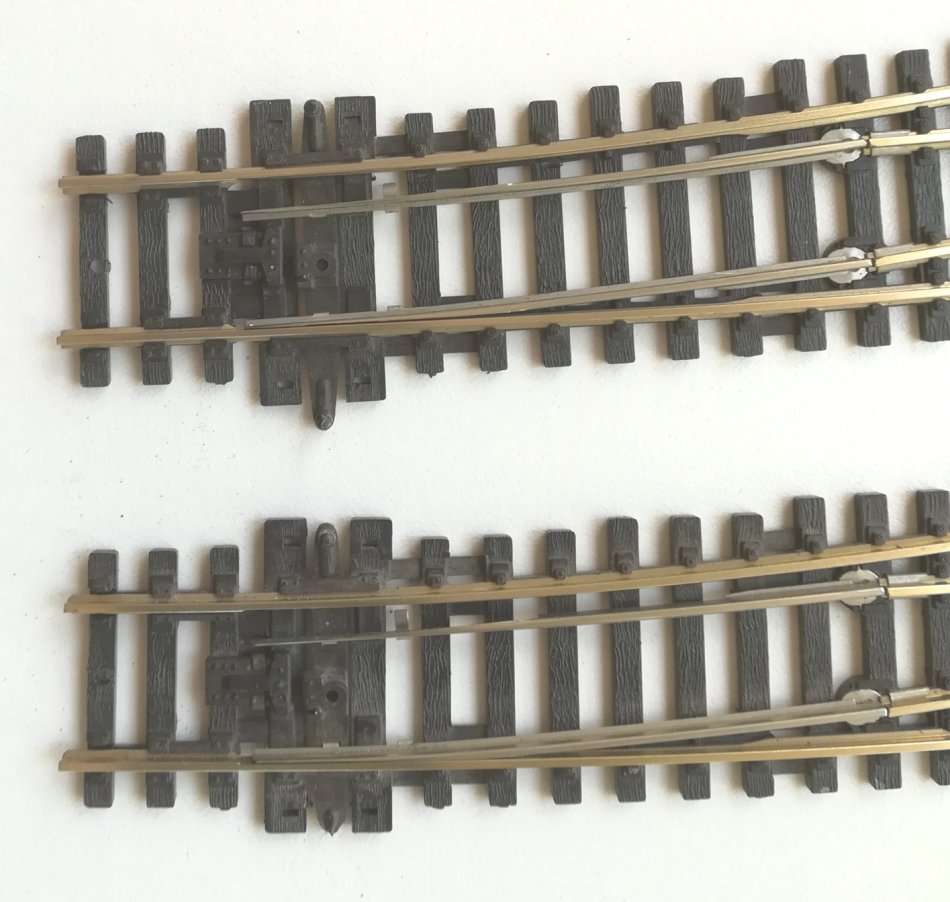 2x Peco code 100 large L/H curved turnouts + motors