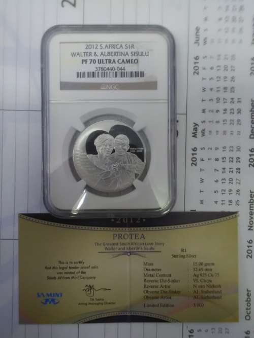 2012 PF70 NGC graded Walter and Albertina Sisulu coin