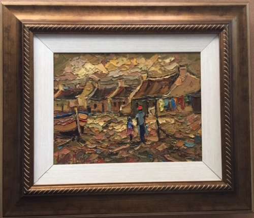 De Wet Matthee "Fishermans Village" Oil Painting