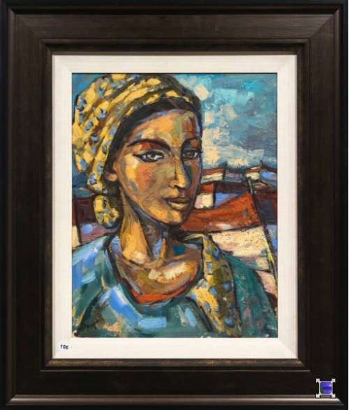Dante Ruben "Cape Malay Girl with Boats" Oil