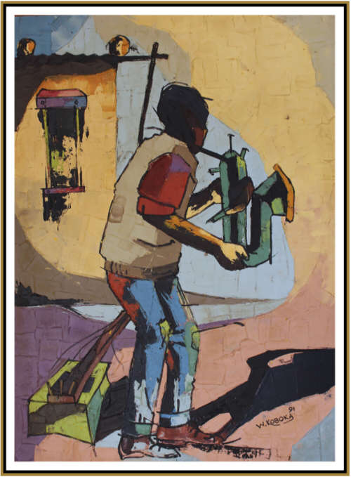 Welcome Koboka `Hear my Song` Big Big Painting Oil on Board