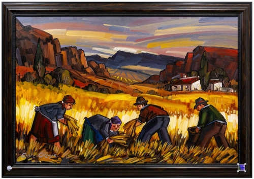 Emile Cronje Harvesters Oil on Board