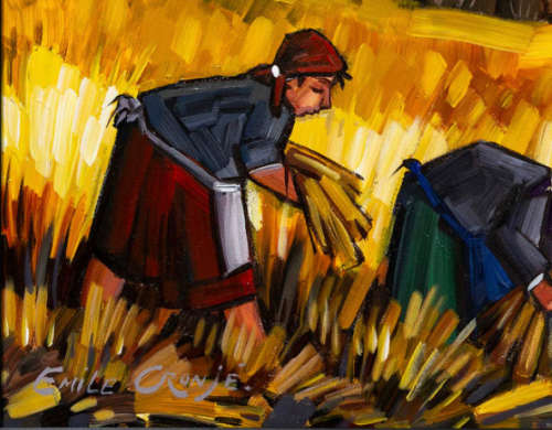Emile Cronje Harvesters Oil on Board