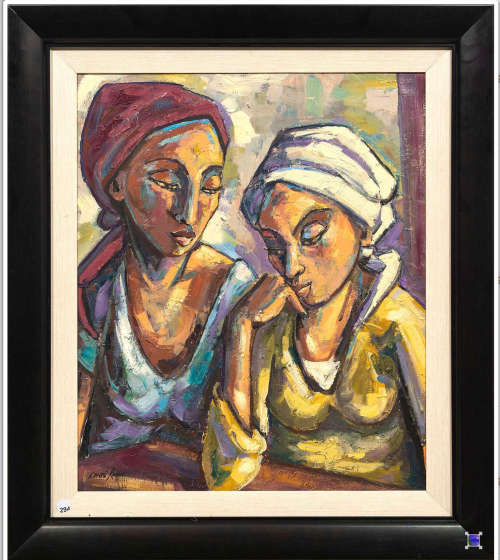 Dante Ruben (SA, Born 1962) Oil "Women Wth a Head Scarfs"