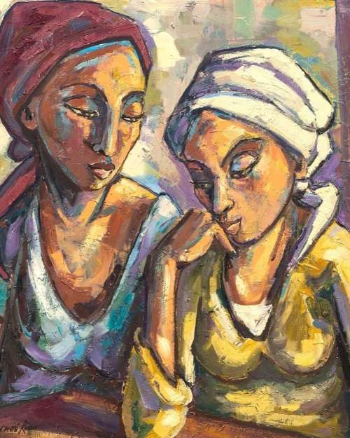 Dante Ruben (SA, Born 1962) Oil "Women Wth a Head Scarfs"