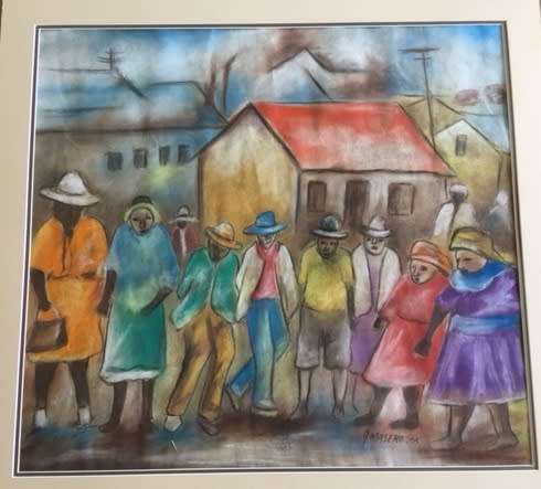 JOE MASEKO "THE GATHERING" PASTEL ON PAPER/BOARD. BIG PAINTING