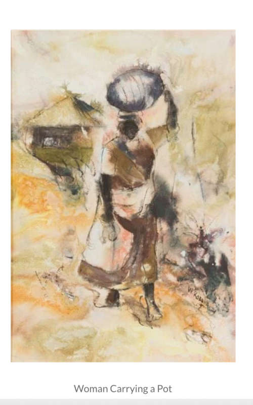 Welcome Koboka `Woman Carrying a Pot` Ink andWater Colour