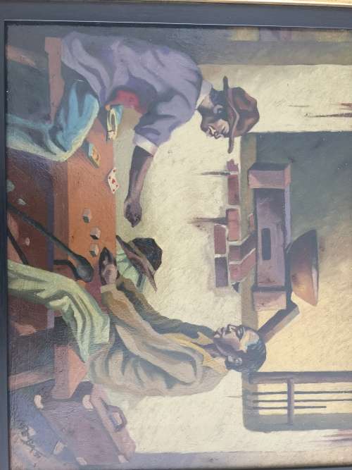 George Milwa Pemba `Card Game` Oil on Board