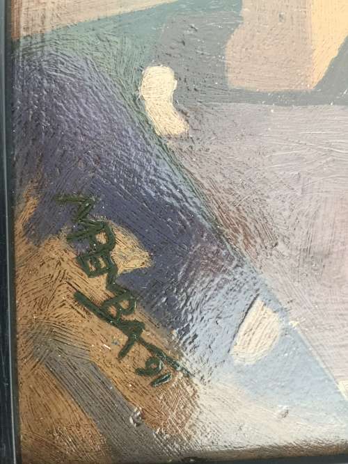 George Milwa Pemba `Card Game` Oil on Board