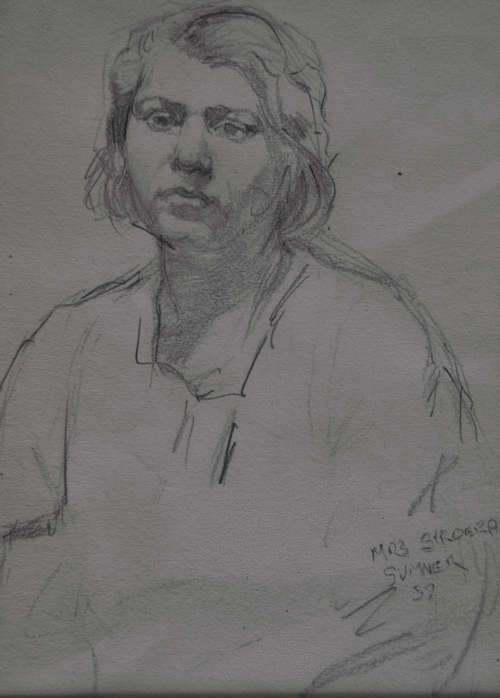 Maud Sumner Charcoal/Pencil Sketch "Mrs Stroebel" Dated 1957