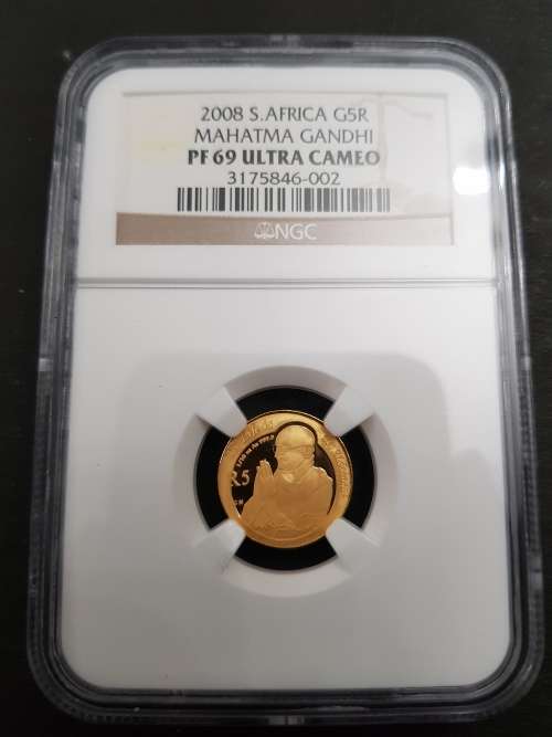 ###2008 Protea Gandhi PF69 Gold 1/10th oz Coin### 2nd finest known