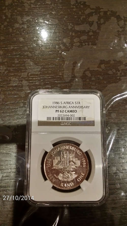 ###1986 NGC PF62 Cameo Protea Johannesburg Anniversary###