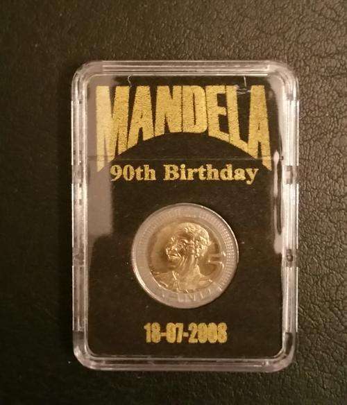 ###2008 Mandela 90th birthday uncirculated coins in special mandela labelled slabs###lot to clear