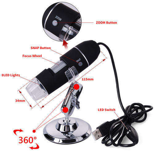 2MP 1000 X 8 LED USB Digital Microscope Endoscope Zoom Camera Magnifier + Stand