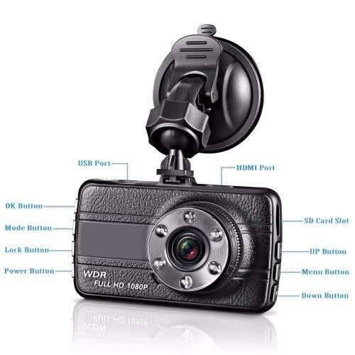 4'' IPS 1080p Full HD Vehicle Blackbox DVR With Dual Camera Lens