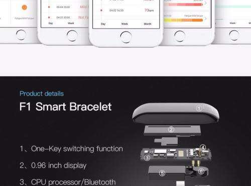 F1S Color Screen Fitness Tracker Blood Pressure Smart Bracelet Reminder