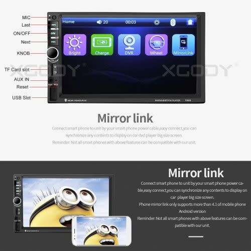 7'' HD 2Din Car Stereo Radio MP5 Player Bluetooth FM Mirror