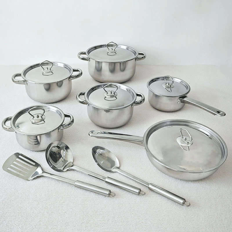 15PCS Cookware Sets Stainless Steel Cooking Pot Set with Kitchen Utensils
