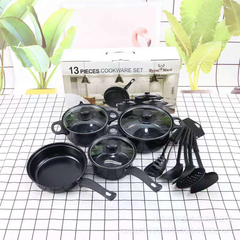 13Pcs Pan Set Non-Stick Frying Cooking Pots Cookware with Utensils for Kitchen