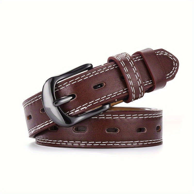 Vintage Eyelet PU Belt Classic Solid Color Belt Simple Casual Jeans Belt