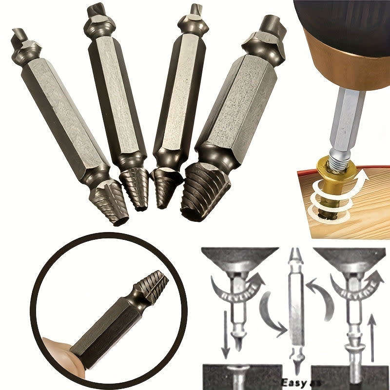 4-Piece Set Steel Broken Wire Quick Extractor Damaged Screw Extractor Drill Remover Guide Kit
