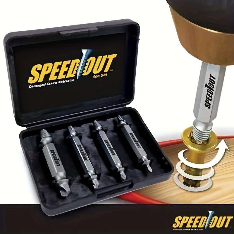 4-Piece Set Steel Broken Wire Quick Extractor Damaged Screw Extractor Drill Remover Guide Kit
