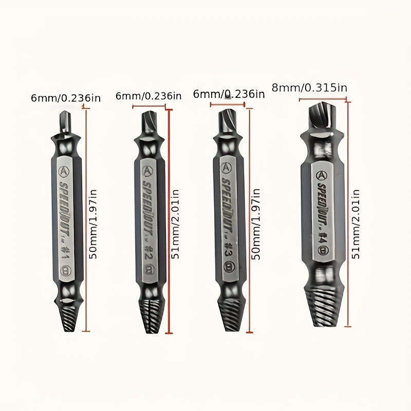 4-Piece Set Steel Broken Wire Quick Extractor Damaged Screw Extractor Drill Remover Guide Kit
