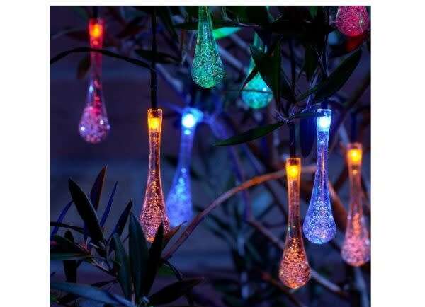 Solar Water Drop Bulb Fairy Light String Rgb
