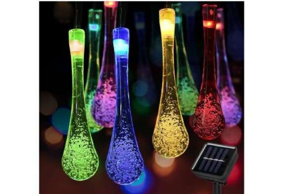 Solar Water Drop Bulb Fairy Light String Rgb