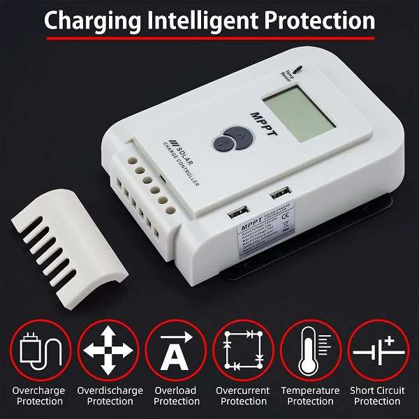 Mppt Solar Charge Controller 10A 60V With Lcd Display And Dual Usb