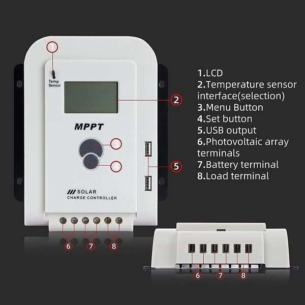 Mppt Solar Charge Controller With Lcd Display And Dual Usb