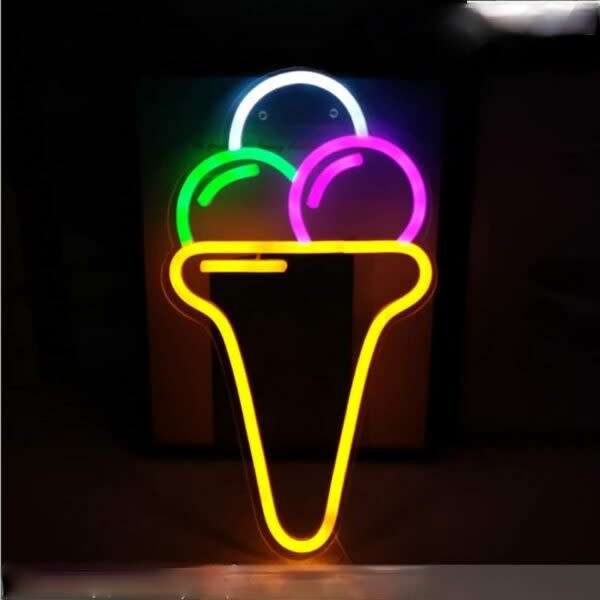 Ice Cream Cone Back Panel Neon Sign With 12V 2A Power Adapter