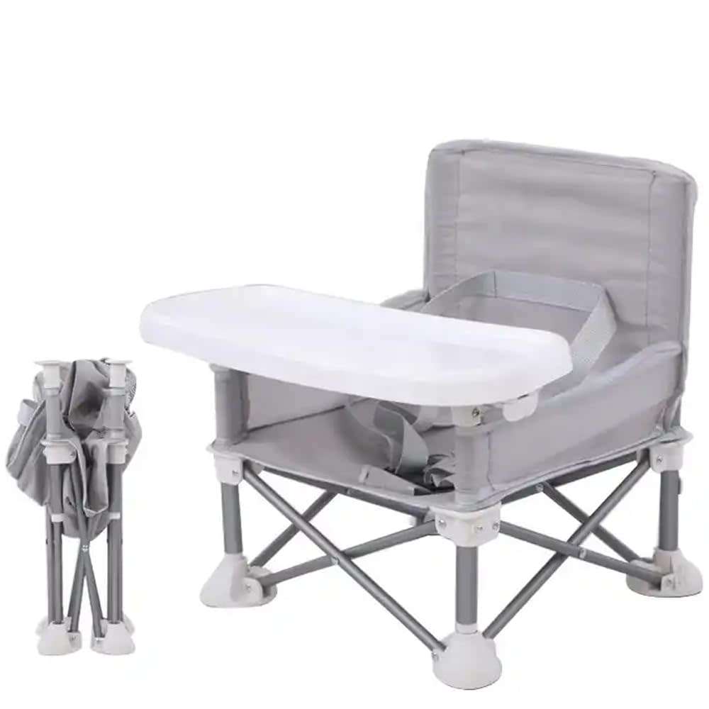 Gray Infant Booster Seat - Portable Pop-Up And Open Design, Anti-Tipping Safety, Baby Folding Feedin