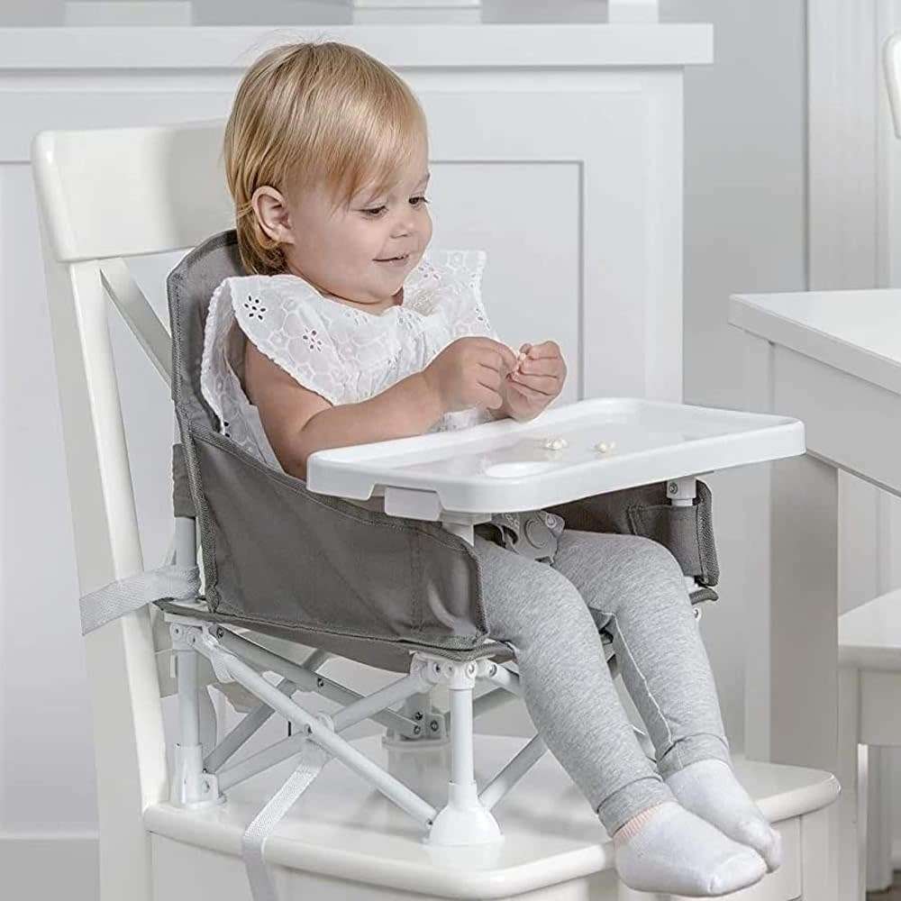 Gray Infant Booster Seat - Portable Pop-Up And Open Design, Anti-Tipping Safety, Baby Folding Feedin