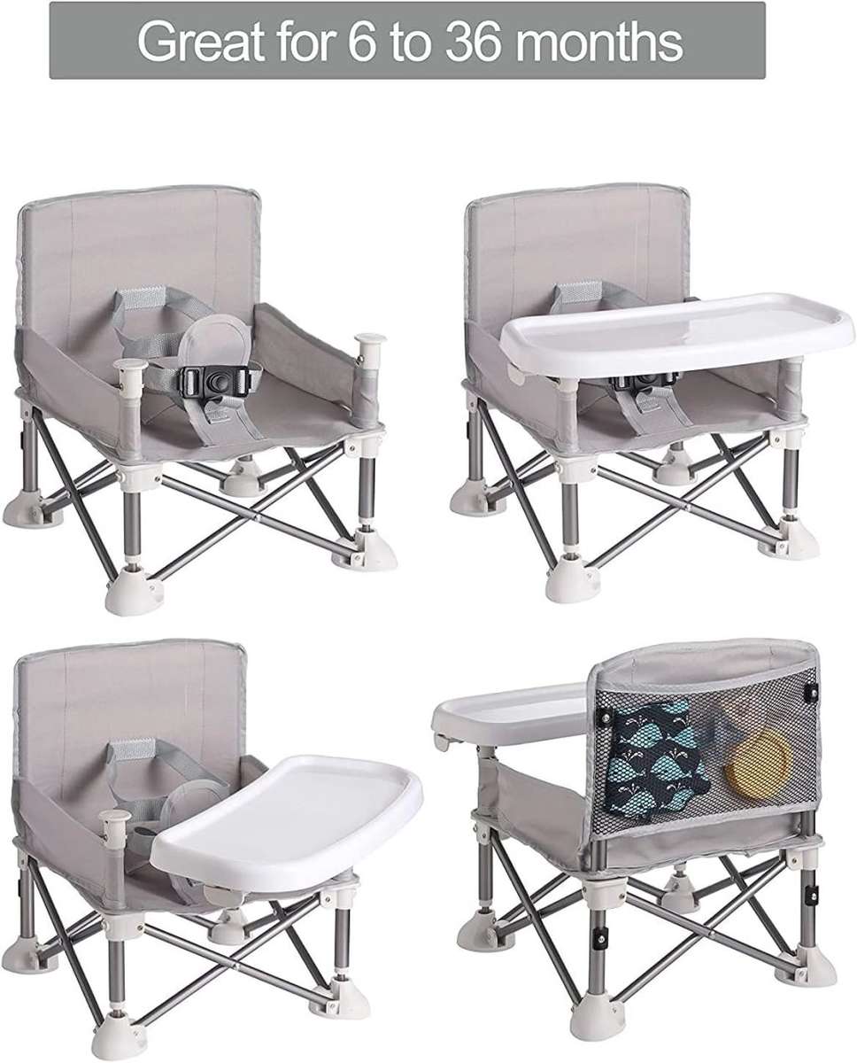 Gray Infant Booster Seat - Portable Pop-Up And Open Design, Anti-Tipping Safety, Baby Folding Feedin