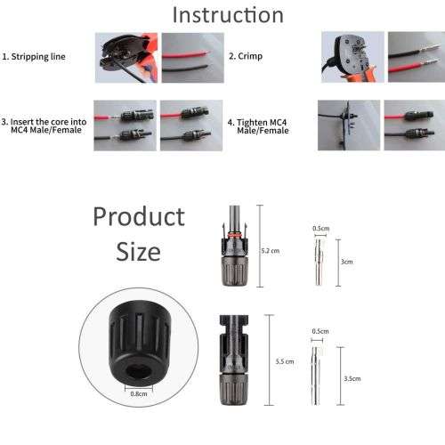 MC4 Solar Panel Cable Connectors - 10 Pairs