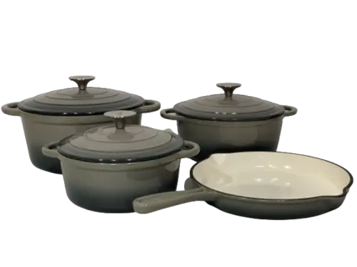7 Piece Authentic Cast Iron Dutch Oven Cookware Pot Set - Grey