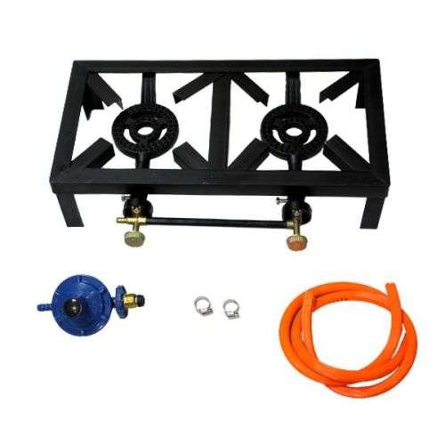 2 Burner Gas Stove with a Pipe and Regulator