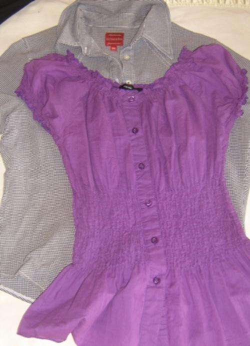 2 Tops purple and black white check top (Medium) to fit size 32 - R1 No Reserve Auction!