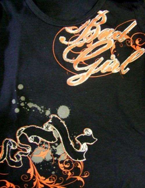 BAD GIRLS - TShirt top Black with Rust and Silver - R1 No RESERVE
