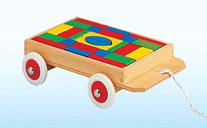 Large wooden pull cart and wooden blocks-colourful,  very educational and developmental gift!