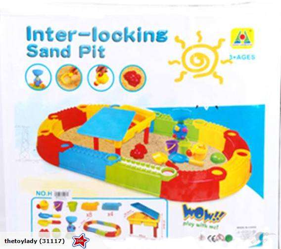 Inter-locking sandpit with water activity table and loads of asseccories- R1 No reserve auction!