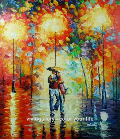 Hand-painted Stock Signed Oil Painting 50cmx60cm Street Lamp Night Lover m58