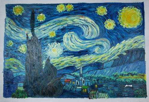 Hand-painted Canvas Signed Oil Painting 90CMX60CM Van Gogh Starry Night VB05