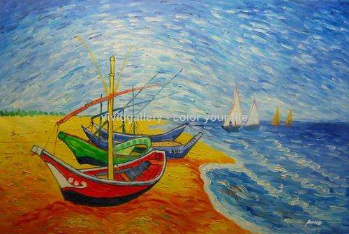 Hand-painted Canvas Signed Oil Painting 90CMX60CM Van Gogh Fishing Boats VB86