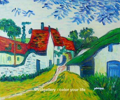 Hand-painted Canvas Signed Oil Painting 60CMX50CM Van Gogh Village Red House vm106