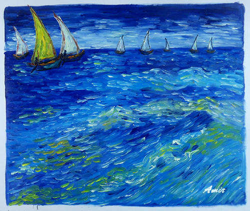 Hand-painted Canvas Signed Oil Painting 60CMX50CM Van Gogh Night Beach vm104