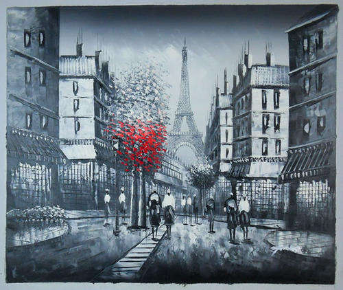 Hand-painted Canvas Signed Oil Painting 60CMX50CM Paris Street Night Red Trees P5