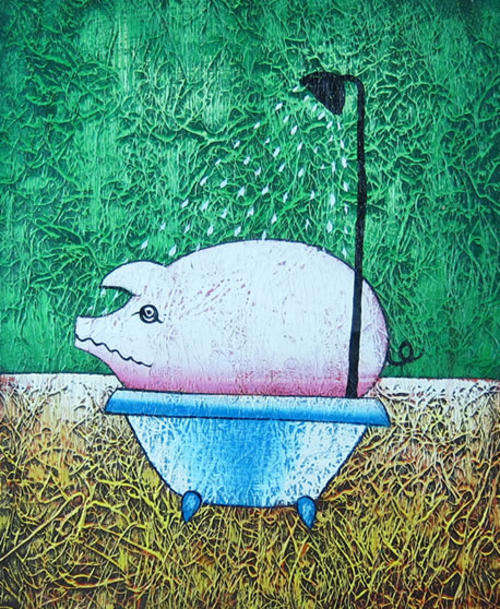 Framed Hand-painted Canvas Oil Painting Cartoon Cute Animals Kids Children Pigs SA58